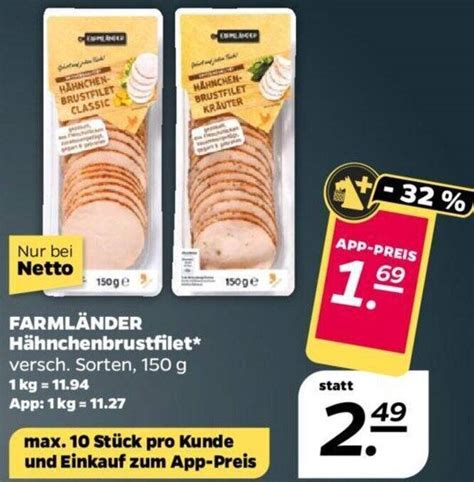 FARMLÄNDER Hähnchenbrustfilet 150 g Angebot bei NETTO