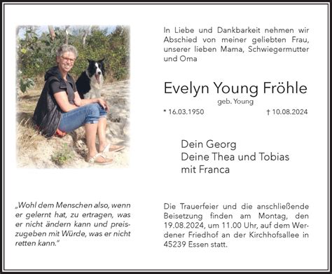 Traueranzeigen von Evelyn Young Fröhle Trauer in NRW de