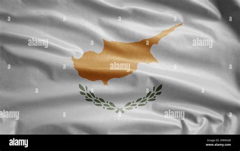 Cypriot Flag Waving In The Wind Close Up Of Cyprus Banner Blowing