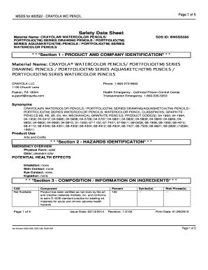 Fillable Online Msds For Crayola Wc Pencil Material Safety Data