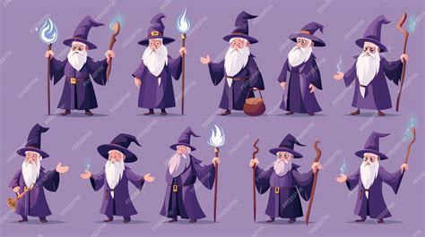 Premium Photo | Set of cartoon wizard characters in different poses