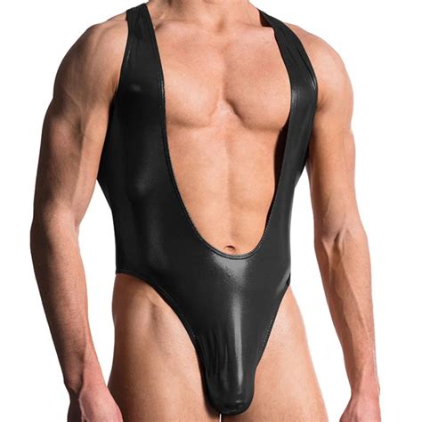 Mens Sexy Lingerie Bodysuit Faux Leather Body Bondage Restraint Lingerie Male Erotic Jumpsuit