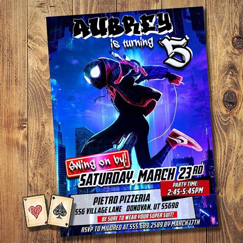 Swing On By Spiderman Invitation Spiderverse Miles Morales Etsy