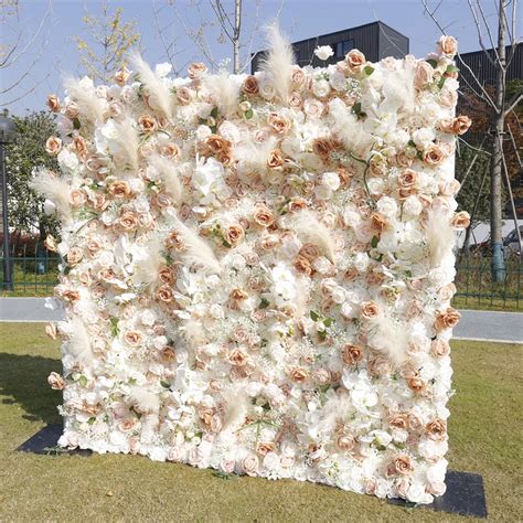 Champagne Roll Up Flower Wall Backdrop 8ft X 8ft Artificial Flower