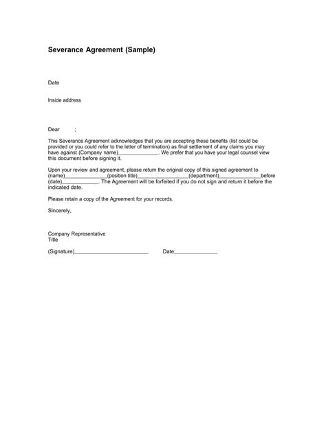 Free Printable Severance Agreement Templates Word Pdf