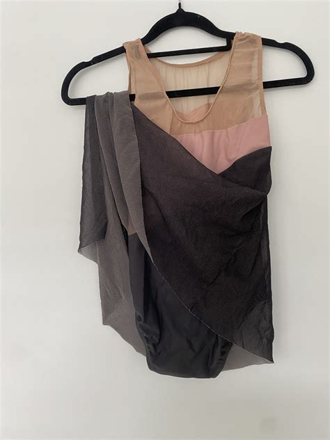 Nude Pink Black Leotard With Connecting Black Mesh Skirt ReDance