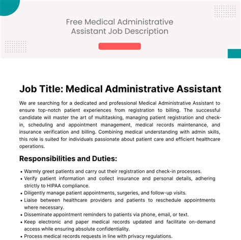 Medical Administrative Assistant Job Description Template Edit Online