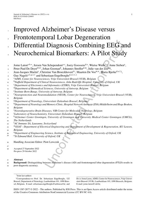 Pdf Improved Alzheimers Disease Versus Frontotemporal Lobar