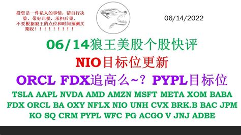 06 14狼王美股个股快评NIO目标位更新ORCL FDX追高么 PYPL目标位TSLA AAPL NVDA AMD AMZN MSFT