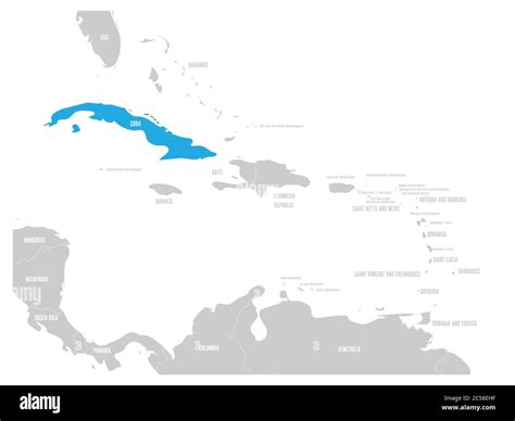 Cuba blue marked in the map of Caribbean. Vector illustration Stock ...