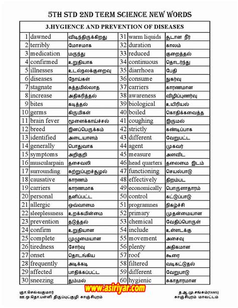 5th Std 2nd Term New Words With Tamil Meanings For Practice