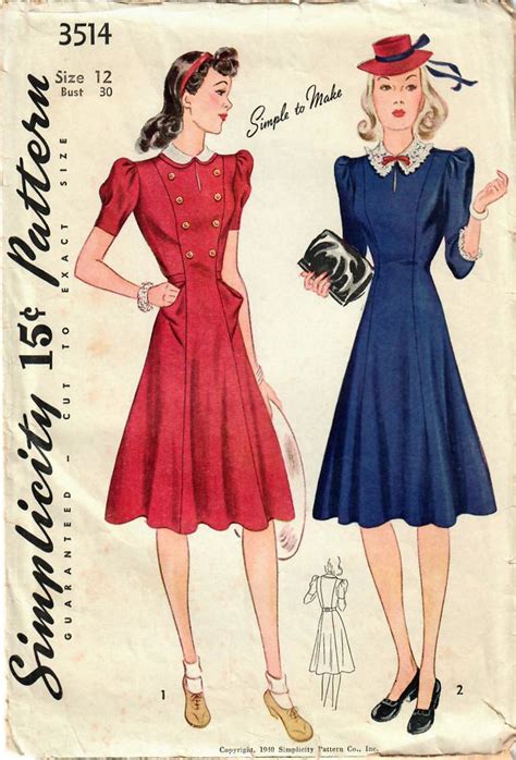 1940s Simplicity 3514 Vintage Sewing Pattern Misses Princess Etsy