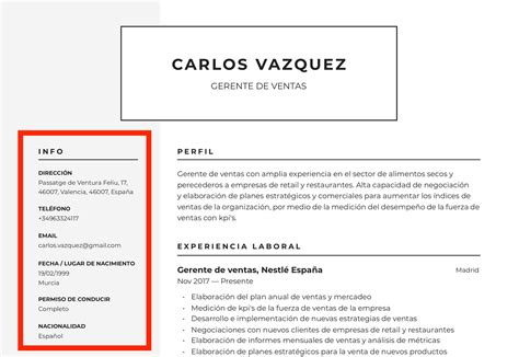 Datos personales en el Currículum Cómo hacer un CV Ejemplos de CV