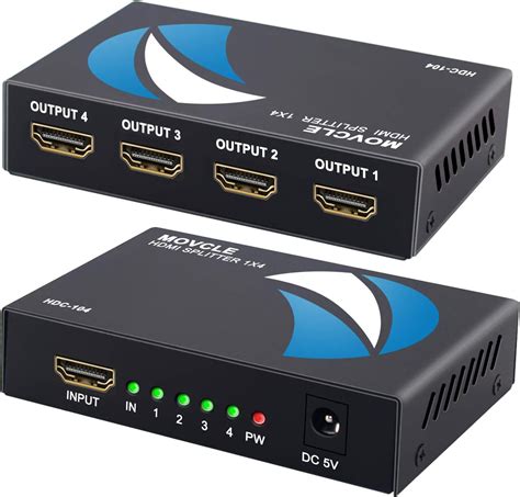 HDMI Splitter 1 in 4 out Movcle Full HD 1080P 1X4 Port Box Hub with US ...