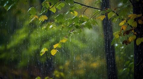 rain falling    tree leaves background rain beautiful nature
