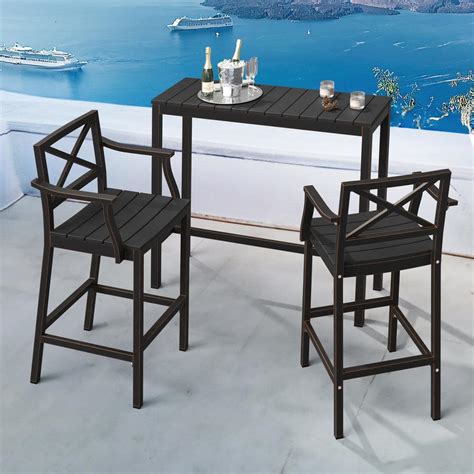 Lue Bona 3 Piece 45 In Black Outdoor Dining Table Set Aluminum Outdoor