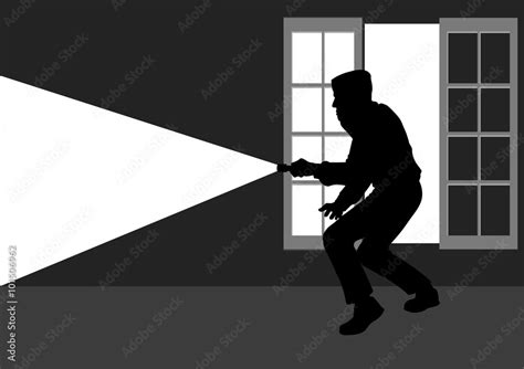 Silhouette Illustration Of A Thief Break Into The House Through Window