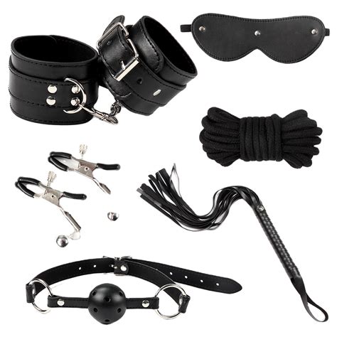 Sm Bondage Set Sex Leather Handcuffs Whip Nipple Clit Clamp Mouth Ball