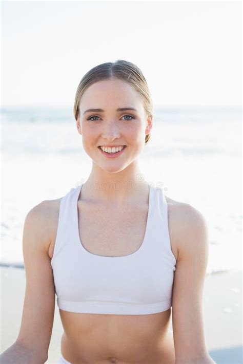 Cute Brunette Woman Sitting On The Beach Stock Image Image Of Shape