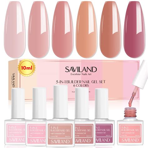 Saviland 6 Colors Builder Nail Gel Set: 5-In-1 Nudes Pink Builder Gels