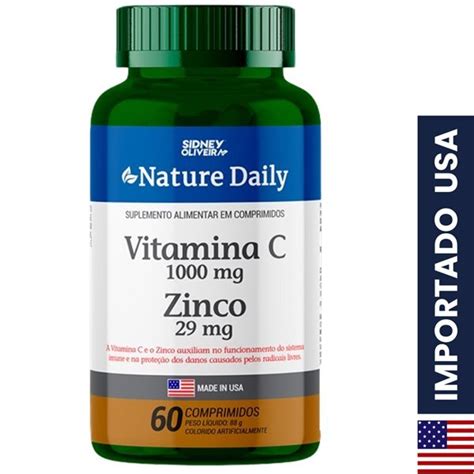 Vitamina C 1000mg Zinco 29mg Made In Usa Nature Daily 60 Comprimidos