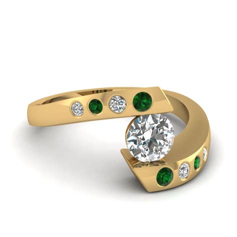 Tension Set Diamond Engagement Ring With Emerald In 14k Yellow Gold Fascinating Diamonds