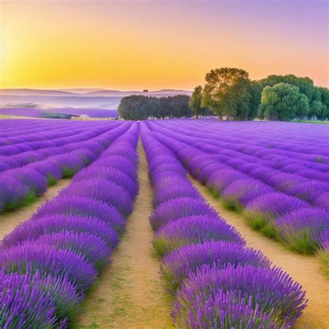 Premium Photo Sunset Over Lavender Fields In Provence France AIGenerated