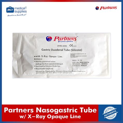 Partners Nasogastric Tube NGT W X Ray Opaque Line Silicone Tube