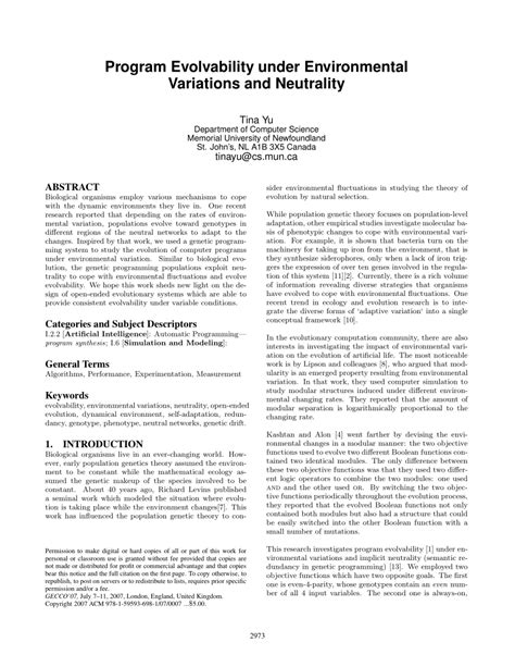 Pdf Program Evolvability Under Environmental Variations And Neutrality