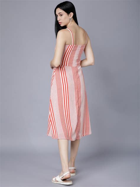 Buy Tokyo Talkies Orange Striped Fit Flare Dress For Women Online At