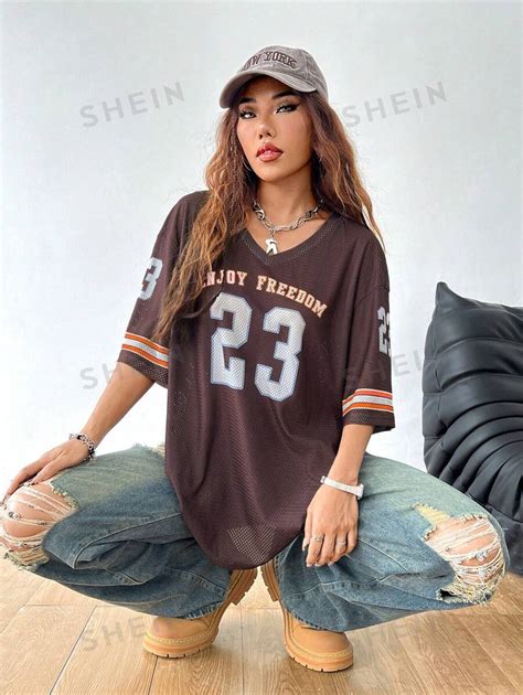 SHEIN Coolane Women S Summer Drop Shoulder V Neck Football Jersey T