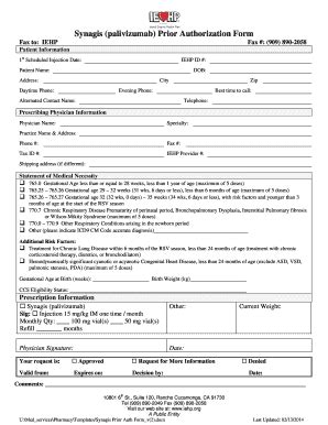 Fillable Online Synagis Palivizumab Prior Authorization Form Fax