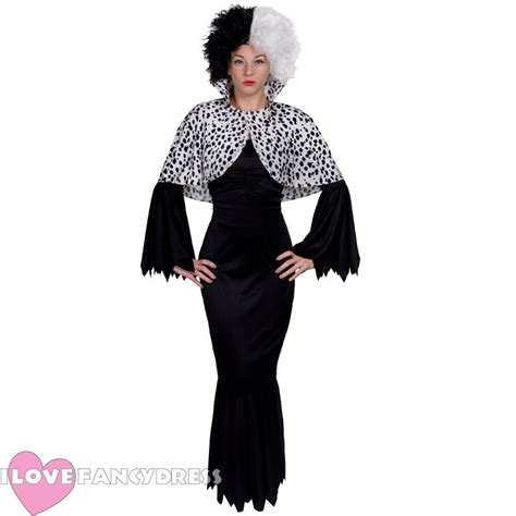 Ladies Cruella Costume Scruffy Wig Dress Dalmatian Cape Halloween Fancy Dress Etsy