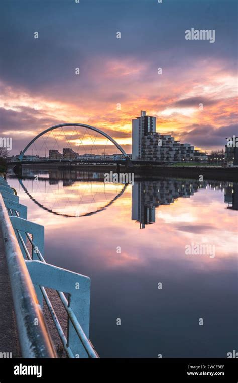 Glasgow With The Clyde Arch Bridge Over The Clyde River Scotland Stock