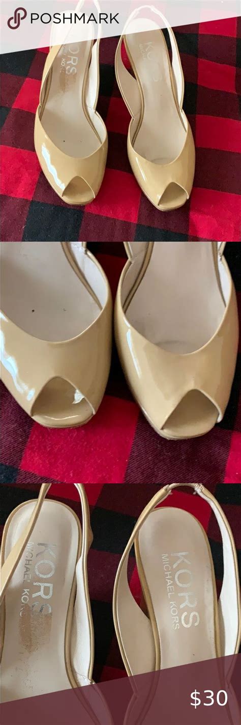 Nude Patent Leather Peep Toe Wedge Sling Back