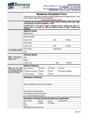 Fillable Online Nuisance Complaint Form Bananaqldgovau Fax Email