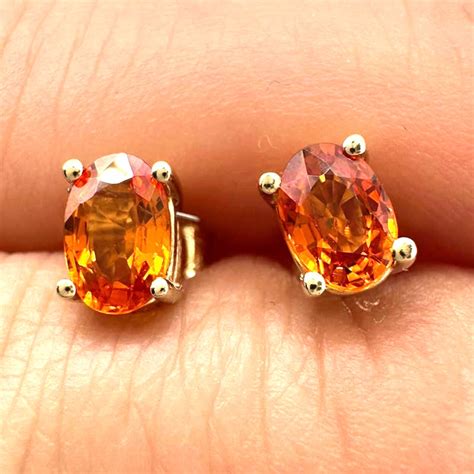 14k Orange Sapphire Stud Earrings 4x6mm Stones Yellow Gold Etsy