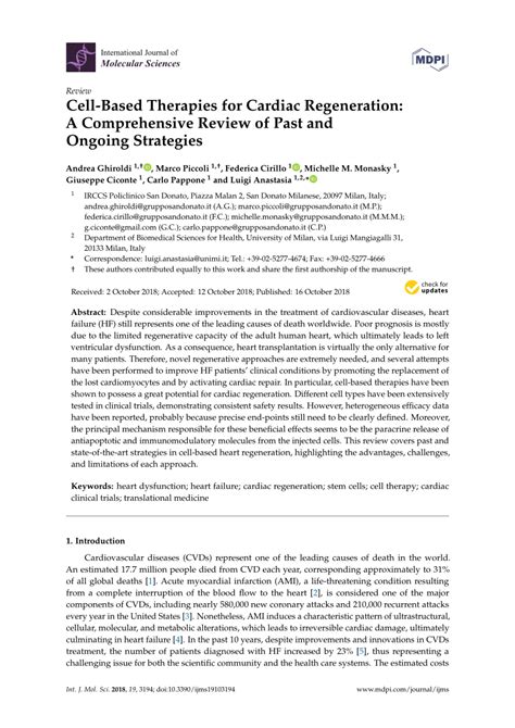 Pdf Cell Based Therapies For Cardiac Regeneration A Comprehensive