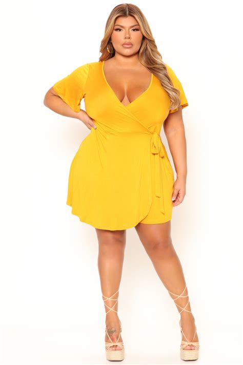 Rhonda Wrap Romper Mustard Fashion Nova