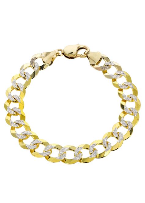 Hollow Mens Diamond Cut Cuban Bracelet 10k Yellow Gold Frostnyc