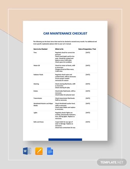 Maintenance Checklist 25 Examples Format Pdf