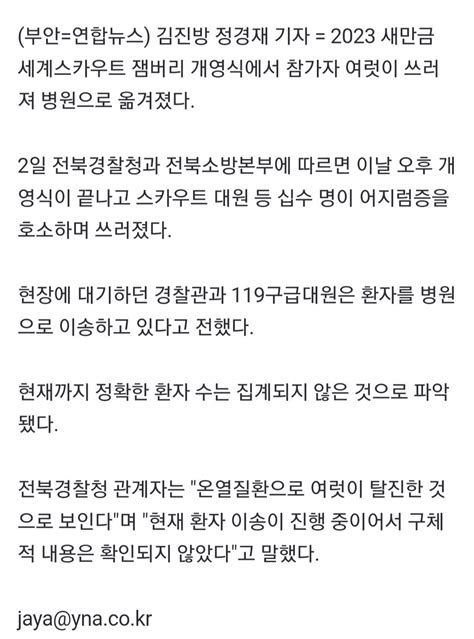 새만금 세계잼버리 개영식서 참가자 집단 탈진온열질환 추정 정치시사 에펨코리아