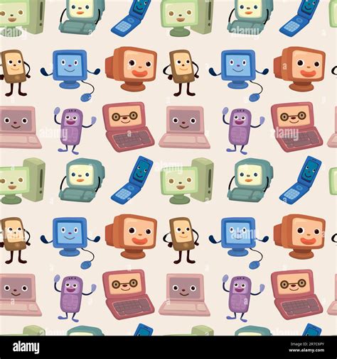 cartoon computer and phone set seamless pattern Stock Vector Image ...