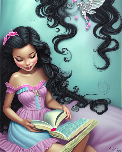 Latina Disney Princess Reading A Book · Creative Fabrica