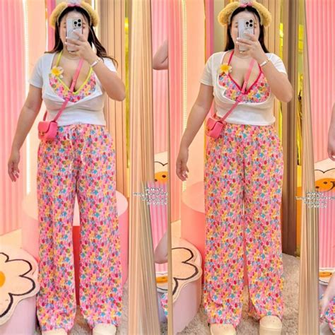 Set Bikini Flower Pattern Songkran Plump Girl Pieces Chest Waist Nep