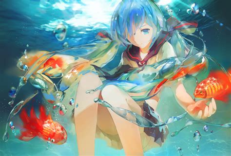 イメージを携帯電話にダウンロード 魚 ボーカロイド 帽子 ブロンド 巡音ルカ 着物 長い髪 赤面 青い髪 初音ミク