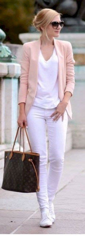 White Top And Pants With Pink Blazer Spring Work Outfits Fashion