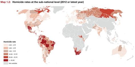 Map Showing Homicide Rates Around Different Parts Of The World