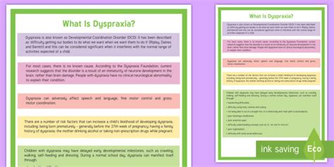 Signs Of Dyspraxia Display Poster Primary Resources