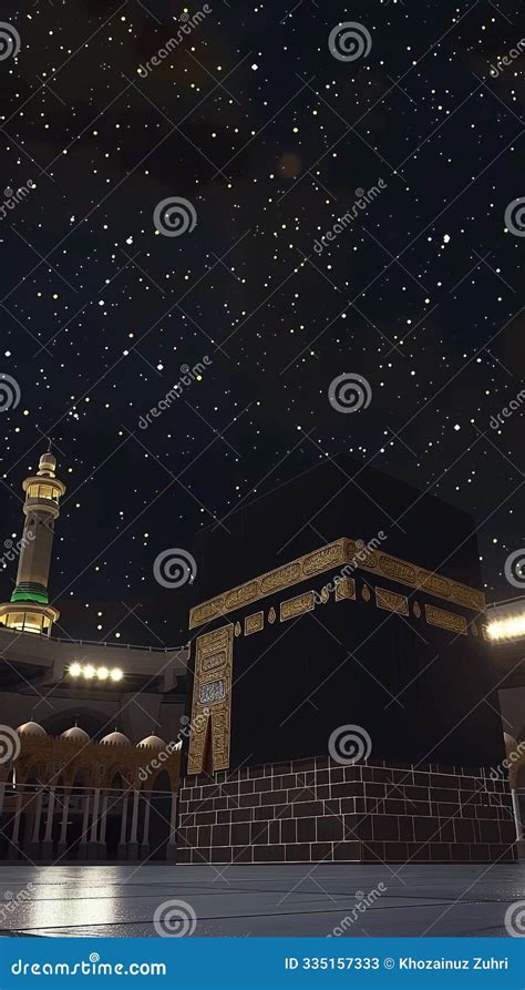 Midnight Empty Kaaba View With Background Full Of Stars In The Sky With